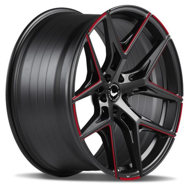 Диск литой BARRACUDA RAZZER Mattblack RED  Puresports gefräst Felge 10,5x22 - 22 Zoll 5x112 Lochkreis