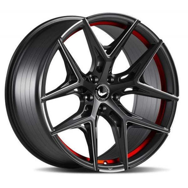 Диск литой BARRACUDA RAZZER Mattblack undercut Trimline rot  Puresports gefräst Felge 10,5x21 - 21 Zoll 5x112 Lochkreis